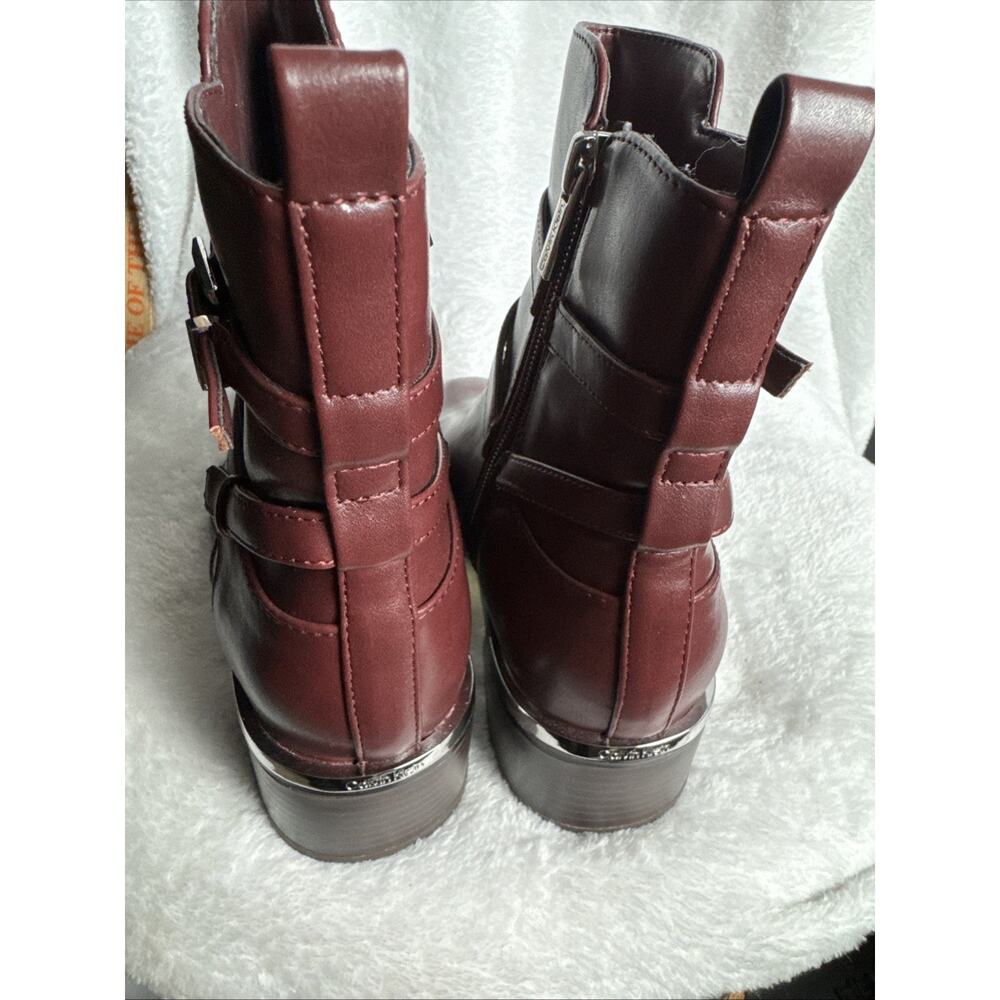 Calvin Klein Women's Jasen Buckle Strap Block Heel Booties Dark Red Sz 5.5 M NIB - Picture 7 of 8